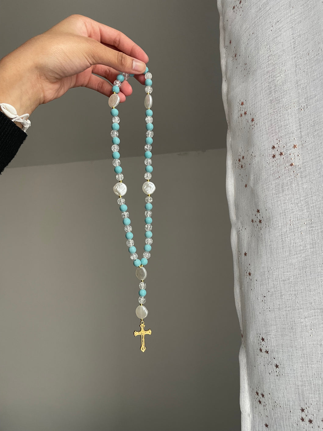 Chapelet transparent et bleu